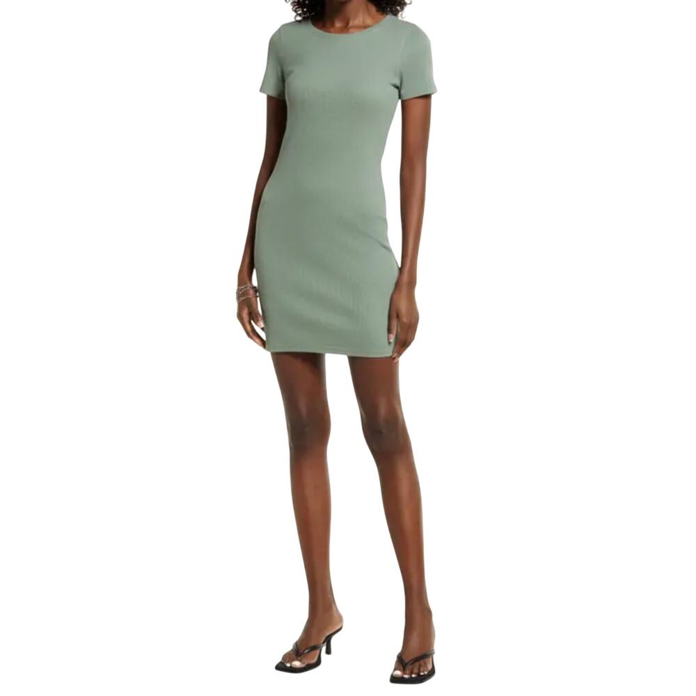 Open Edit Womens T-Shirt Knit Dress XXS Green Stretch Short Sleeve NWOT